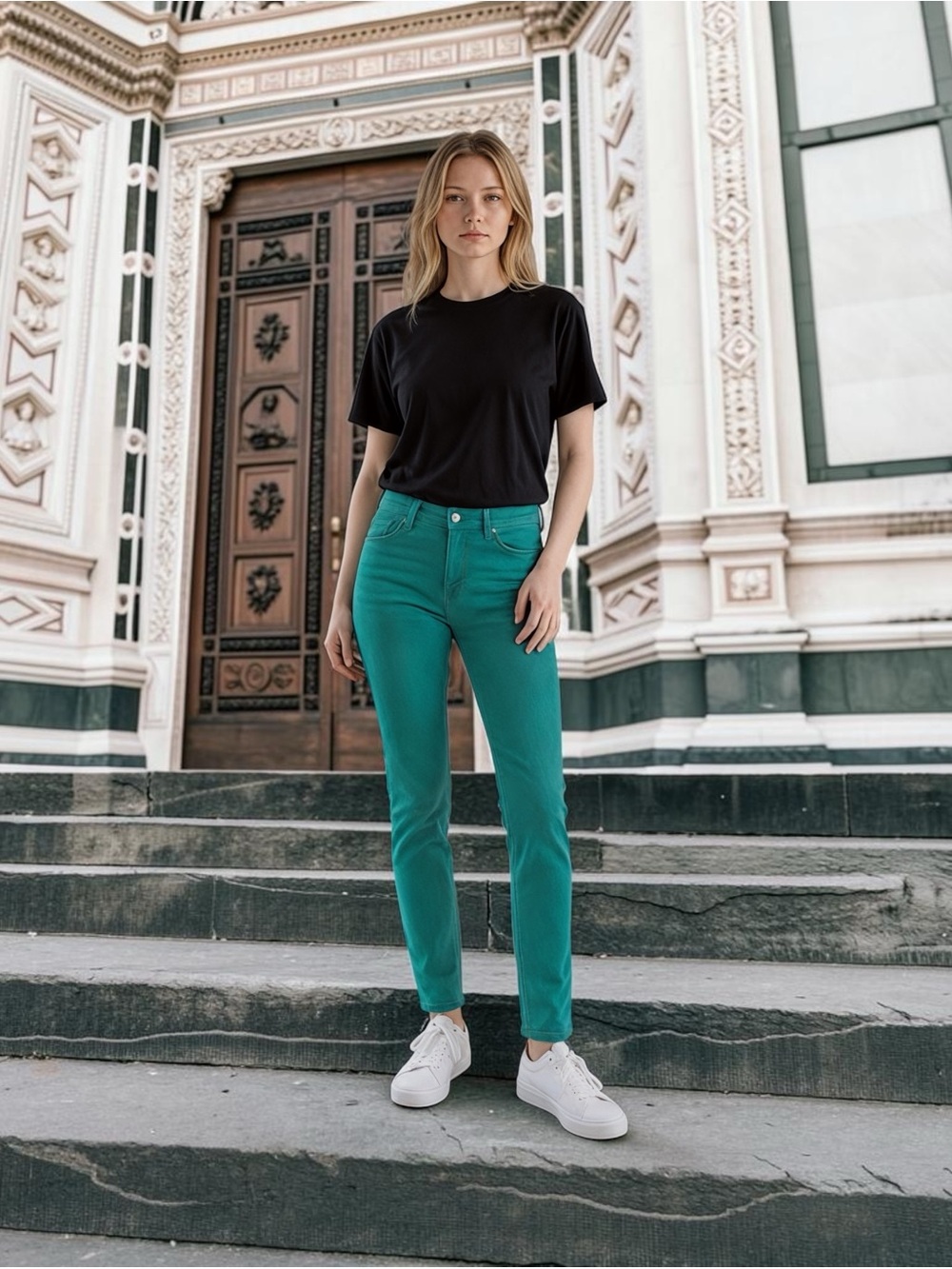 J Brand Straight-Leg Jeans in Teal Green